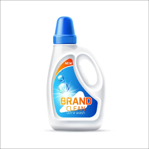 Vector 3d lavanderia detergente garrafa mockup com tampa —  Vetores de Stock