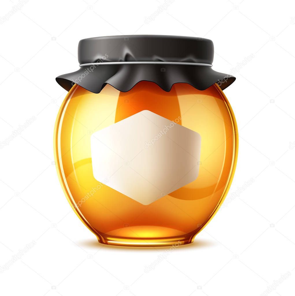 Vector delicious honey ad glass jar with lid