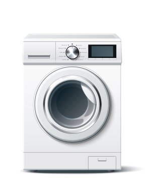 Vektör gerçekçi çamaşır makinesi beyaz 3D mockup