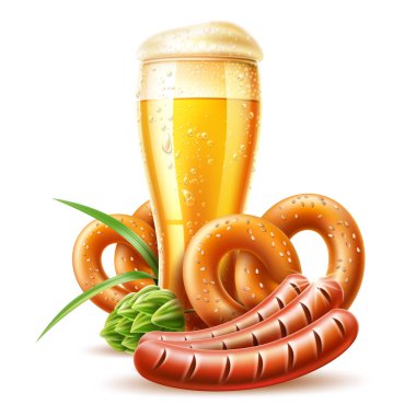 3 boyutlu bira bardağı kraker ve sosis.