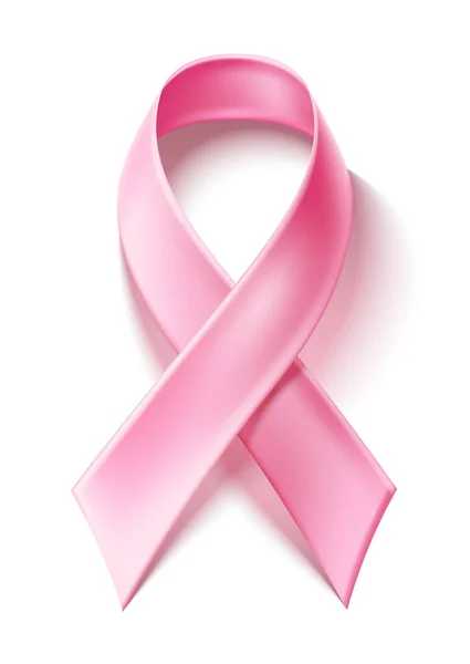 Emblema del cancro al seno del nastro rosa realistico vettoriale — Vettoriale Stock
