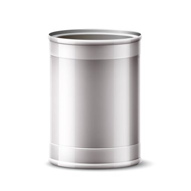 Vektör 3d tin kutu, ürün için gümüş konteyner