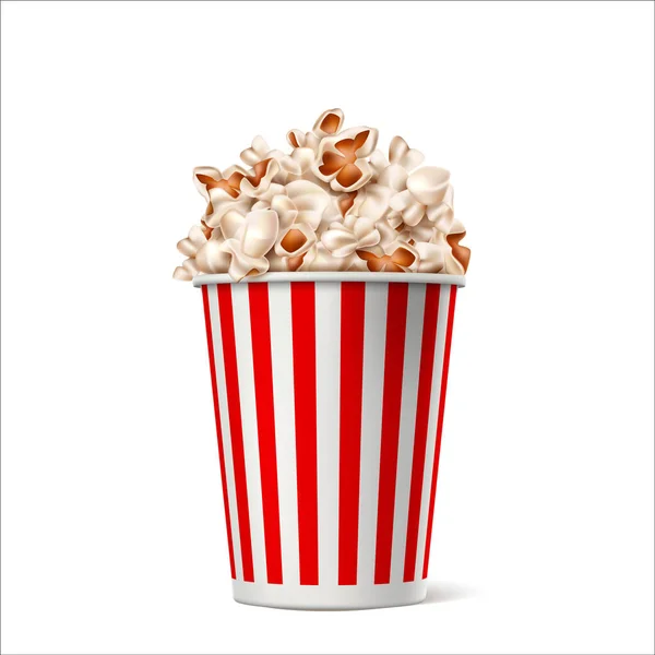 Popcorn realistici vettoriali in secchiello a strisce — Vettoriale Stock