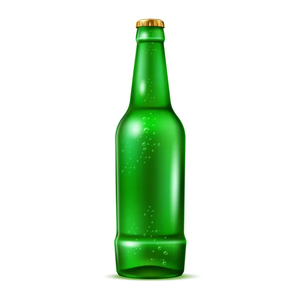 Vektor realistische grüne Bierflasche mit Blasen — Stockvektor