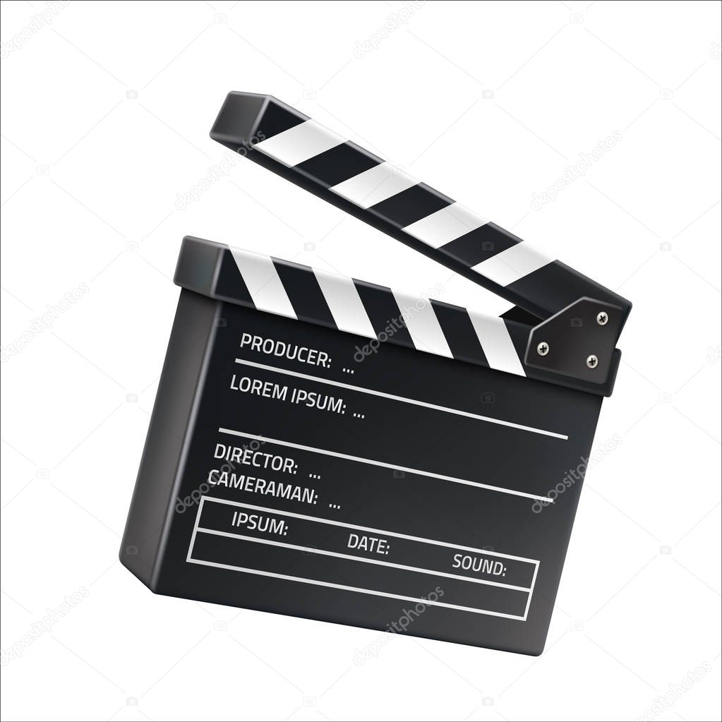 Vector 3d film clapboard, movie shooting sign