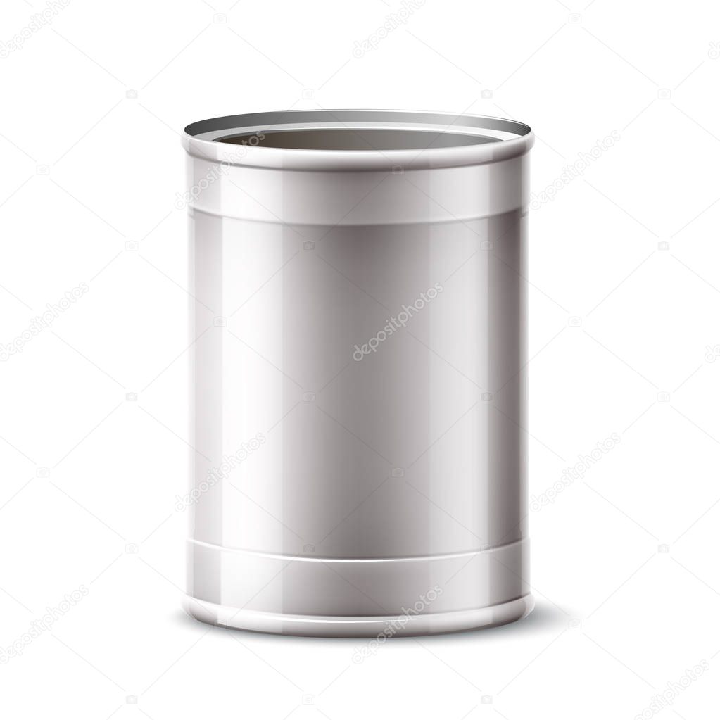Vector 3d tin can, silver container for product