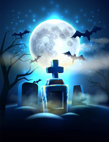 Vector spooky cemetery graves for halloween party — Stock Vector