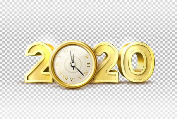 Vettore 2020 vacanza di Capodanno con orologio realistico — Vettoriale Stock