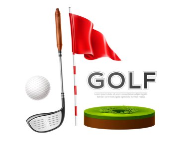 Vektör golf turnuva poster golf kulübü ve topu