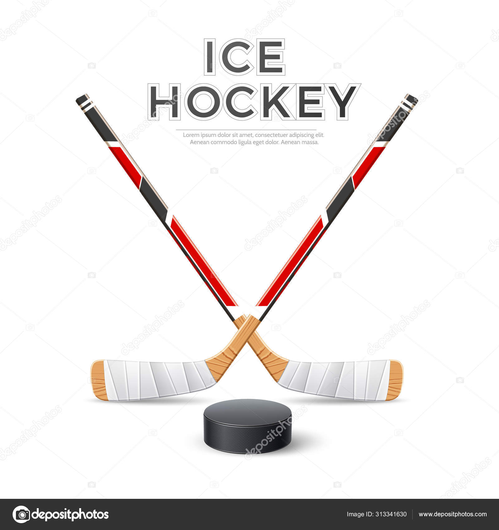 Hockey Gear on White. Front View. 3D Illustration Stock