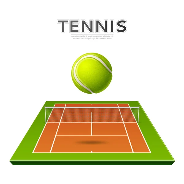 Vector realistic tennis ball at playground 3d icon — Stock Vector