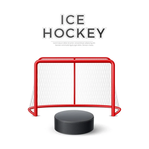 Vector ijshockey doel met net 3d puck — Stockvector