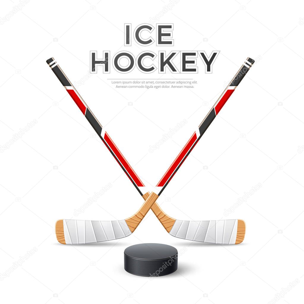 Vector 3d ice hockey crossed sticks with puck