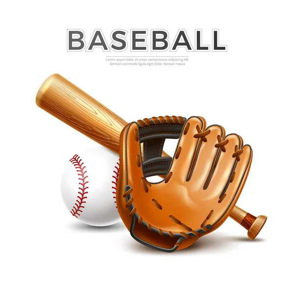 Flyer de championnat de baseball vectoriel chauve-souris 3d, gant — Image vectorielle