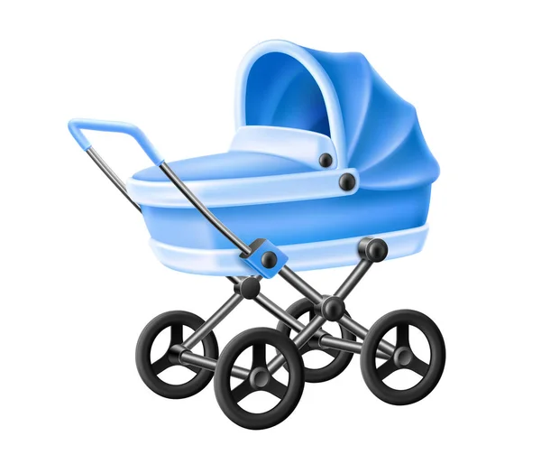 Vector 3d baby strolle blue baby carriage pram - Stok Vektor