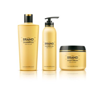 Gerçekçi spa kremi tüpü. Kuru şampuan şişesi.