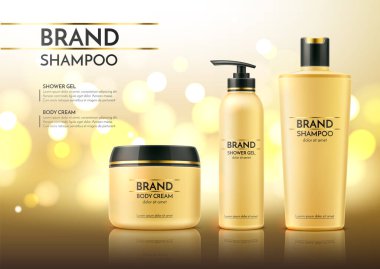 Gerçekçi spa kremi tüpü. Kuru şampuan şişesi.