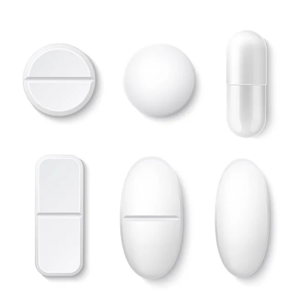 Vector 3d white drugs pills tablets capsule mockup — Stock Vector