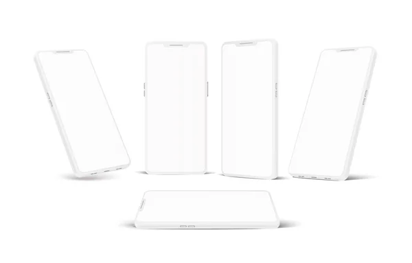 Vector blanco frameless teléfono inteligente conjunto de maquetas 3d — Archivo Imágenes Vectoriales