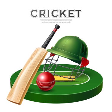 Vector realistic cricket bat stick betting promo clipart