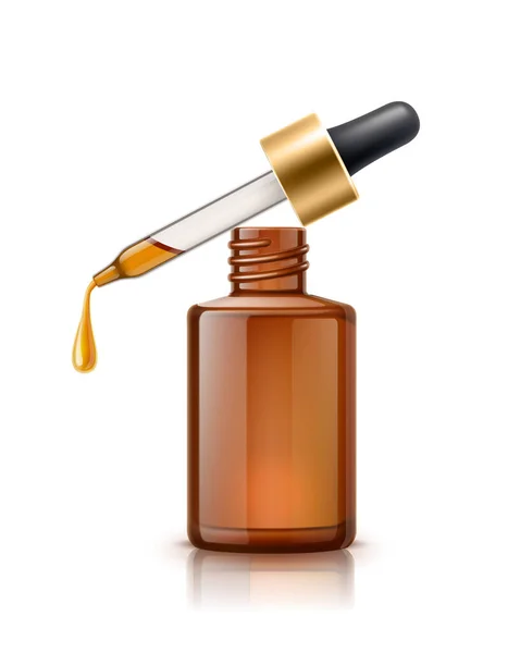 Vector 3d pipeta de óleo de ervas garrafa de cuidados da pele —  Vetores de Stock