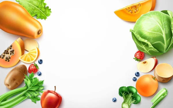 Vetor comida saudável, modelo de quadro de frutas orgânicas — Vetor de Stock