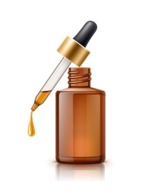 Vector 3d herbal oil pipette skin care bottle clipart