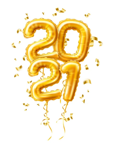 Realista 2021 balões de ar de ouro confete ano novo —  Vetores de Stock