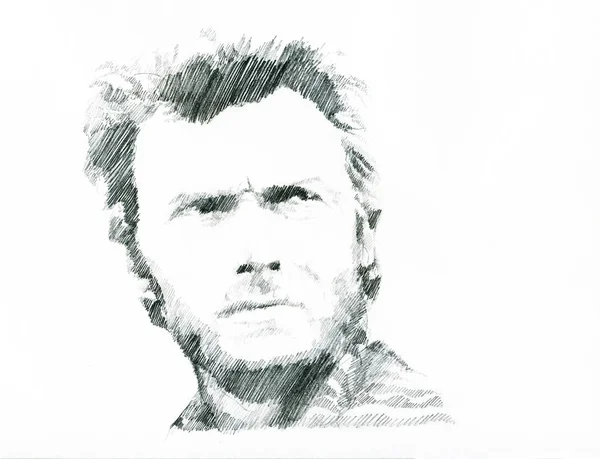 Schets Voor Een Portret Van Clint Eastwood Materiaal Potloden Papier — Stockfoto