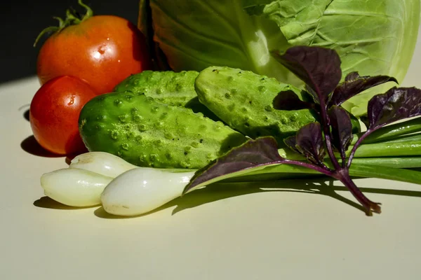 Composição Vegetais Frescos Alimentos Dieta — Fotografia de Stock