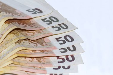 50 euro para banknot beyaz ahşap zemin üzerinde