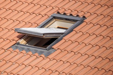 Roof with vasistas or velux windows close up clipart