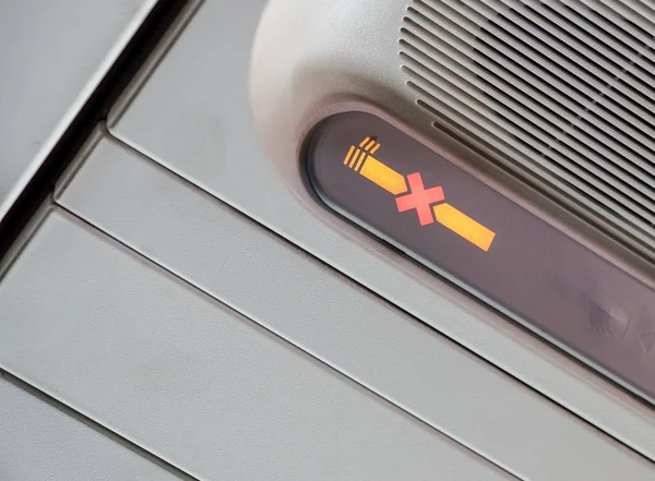 Non Smoking Area Sign on the Airplane. Smoking on the Air is Prohibited.