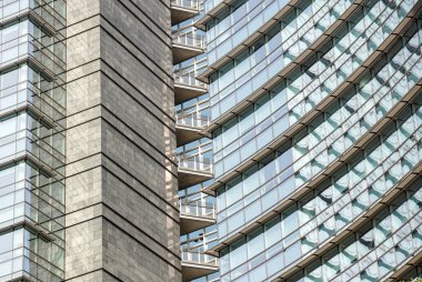 Mavi gökdelen cephesi. ofis binaları , modern cam