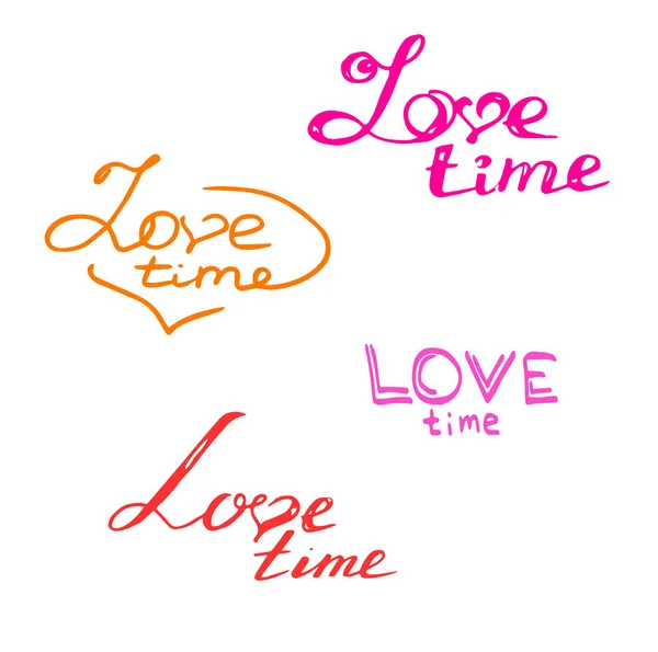 Multicolored hand-drawn inscription Love time! Isolated on white — Stock Photo, Image