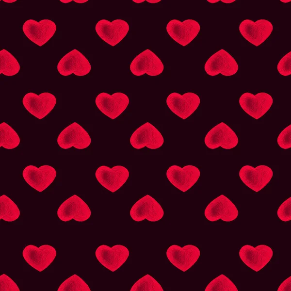 Fondo negro. Patrón simple sin costuras con corazones rojos . — Foto de Stock