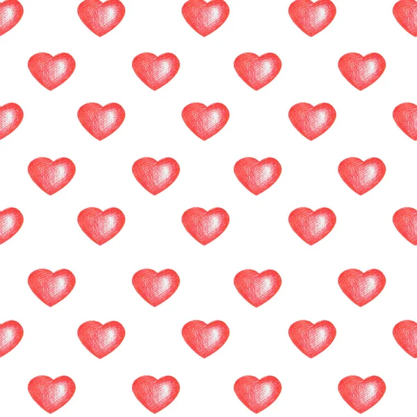 Liefde Temes naadloze textuur. Witte achtergrond. Eenvoudige naadloze patroon met rode harten geïsoleerd op wit. — Stockfoto