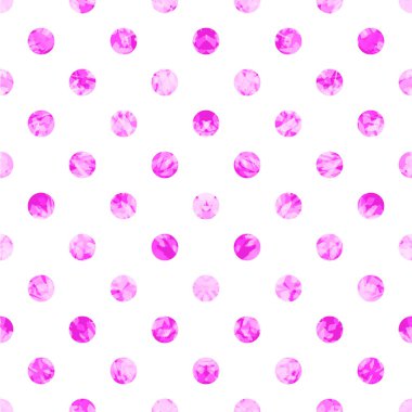Pembe Polka Nokta Dikişsiz desen. Beyaz arka plan.