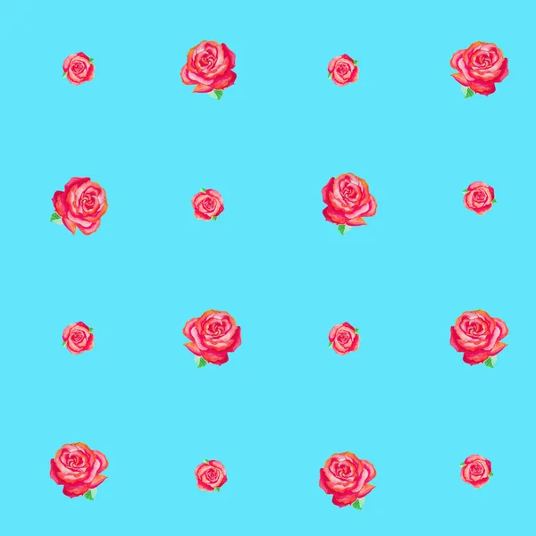 Синій безшовний візерунок з маленьких червоних троянд . — стокове фото