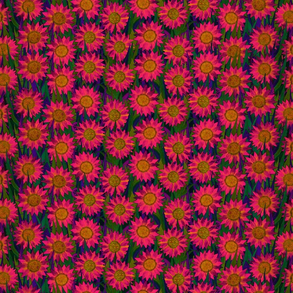 Nahtlose dunkle Muster roter Blüten. lila Blumen Hintergrund. — Stockfoto