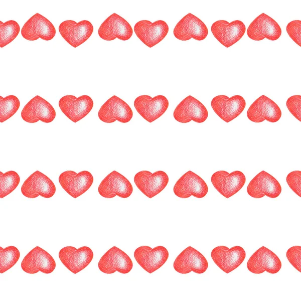 Eenvoudige naadloze patroon met rode harten geïsoleerd op wit. — Stockfoto