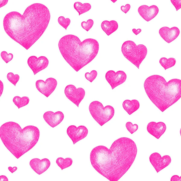 사랑 테마 원활한 질감. 화이트에 분리 된 핑크 하트와 원활한 패턴. — 스톡 사진