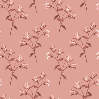 Basit dikişsiz çiçek deseni. Pembe arka planda tek renkli çiçek uzama.