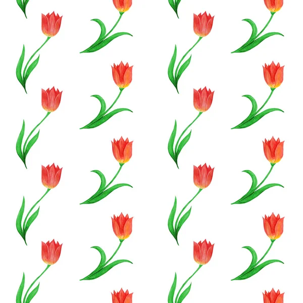 Einfaches, nahtloses Muster von Tulpen auf weißem Hintergrund. — Stockfoto