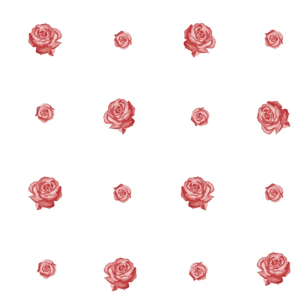 红色玫瑰在白色背景上的无缝图案。复古风格. — 图库照片