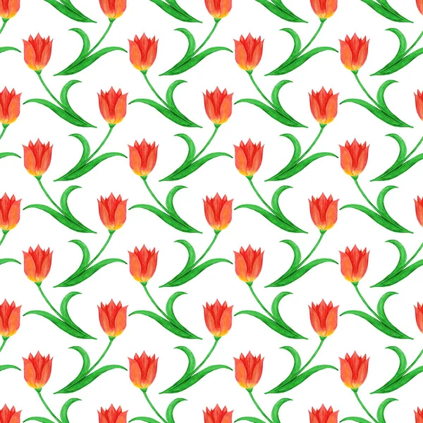 Simple seamless pattern of tulips isolated on a white background. — Stock Photo, Image