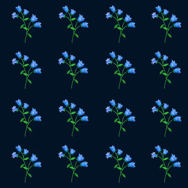 Modello floreale senza cuciture con campane blu su sfondo nero . — Foto Stock