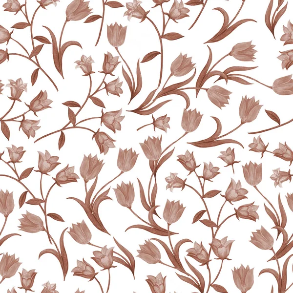 Egyszerű varratmentes virágos mintázat. Monokróm virág onament fehér alapon. — Stock Fotó