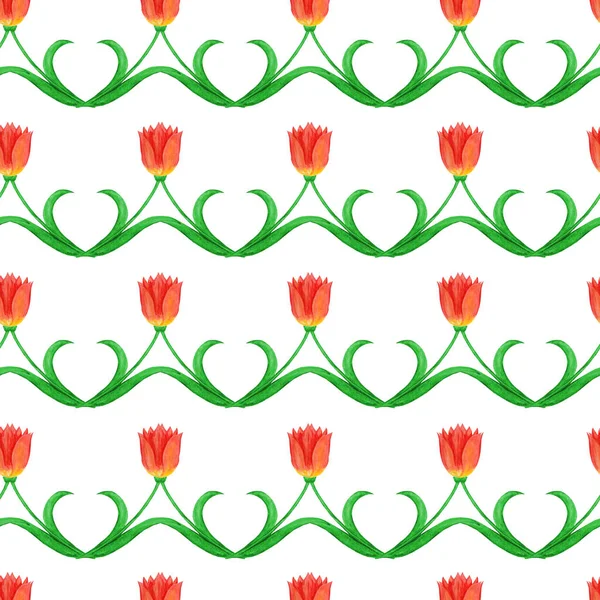 Simple seamless pattern of tulips isolated on a white background.  Abstract floral ornament.