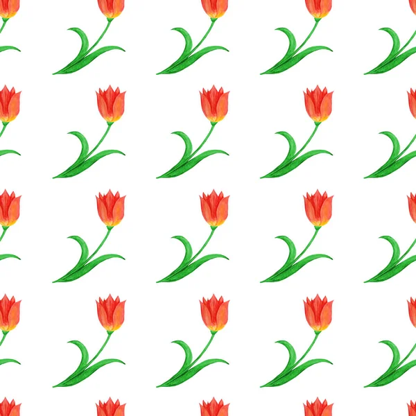 Simple seamless pattern of tulips isolated on a white background.  Abstract floral pattern. — Stock Photo, Image